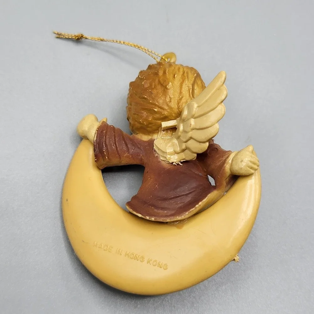 Vintage Angel Christmas Ornament Crescent Moon Celestial Holiday Decor Hong Kong